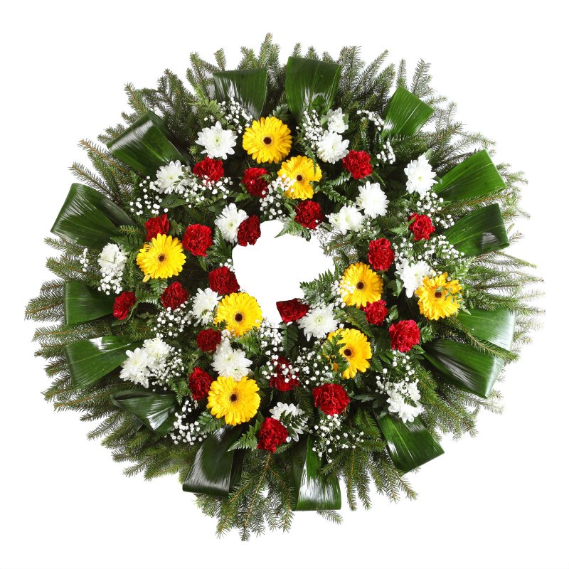 Carnations and mini Gerberas funeral wreath