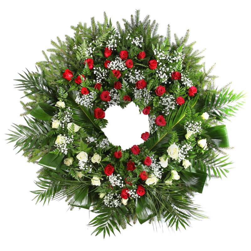 Red and white Roses funeral wreath